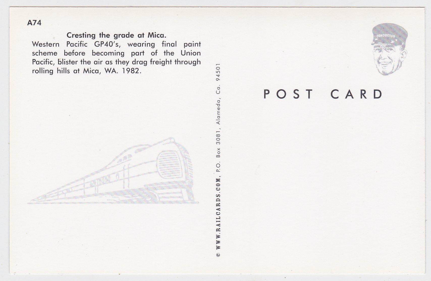 Western Pacific EMD GP40 Diesel Locomotive Freight Train Mica WA 1982 - TulipStuff