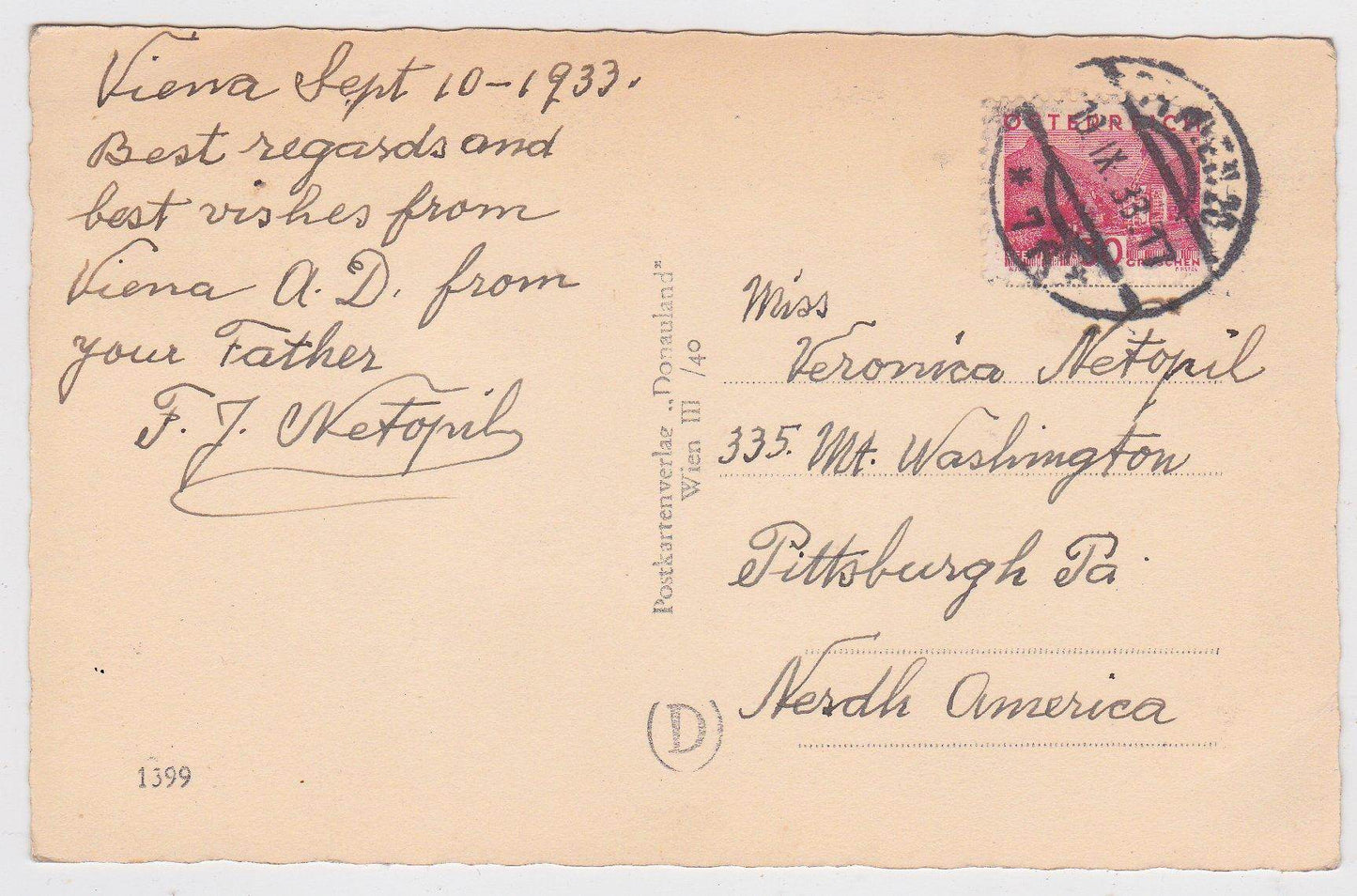 Wien Kahlenberg Vienna Austria real Photo Postcard 1933 - TulipStuff