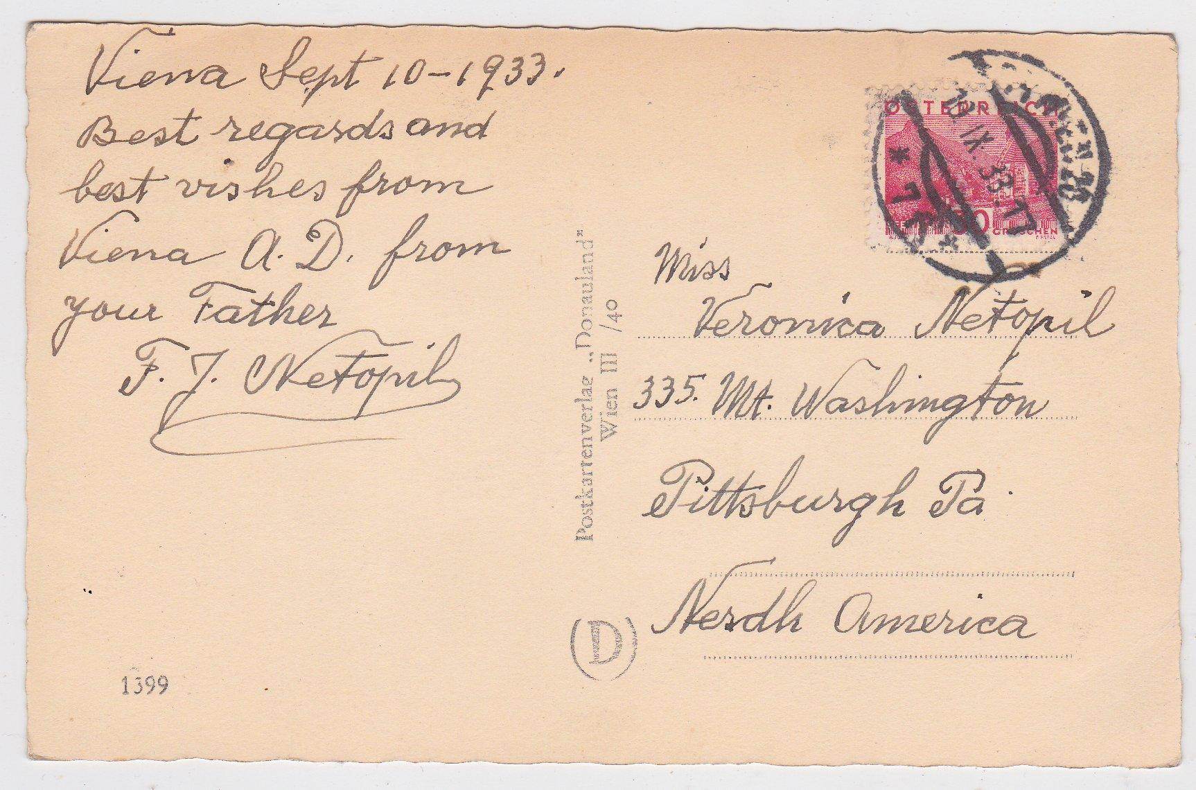 Wien Kahlenberg Vienna Austria real Photo Postcard 1933 - TulipStuff