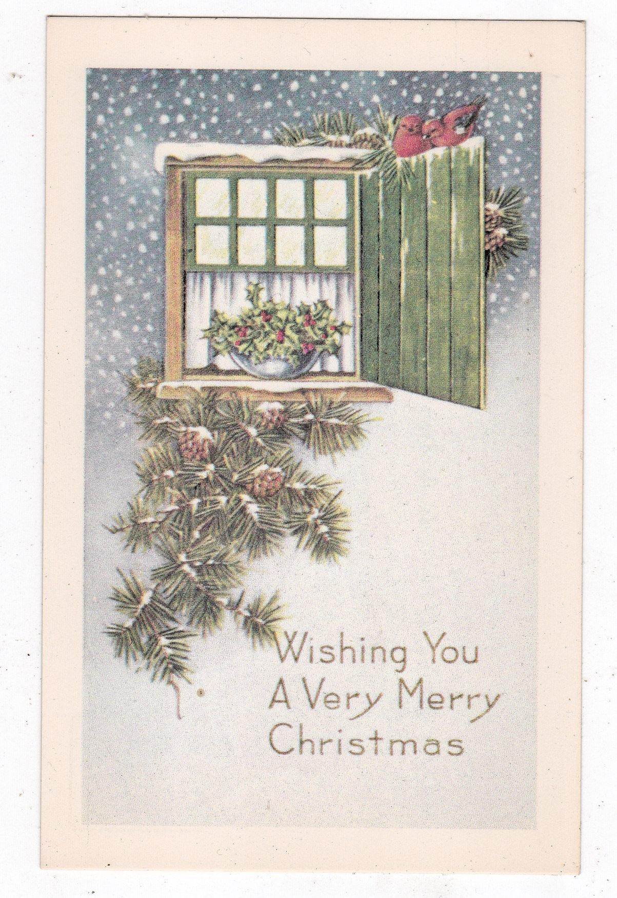 Wishing You A Very Merry Christmas Vintage Holiday Postcard - TulipStuff