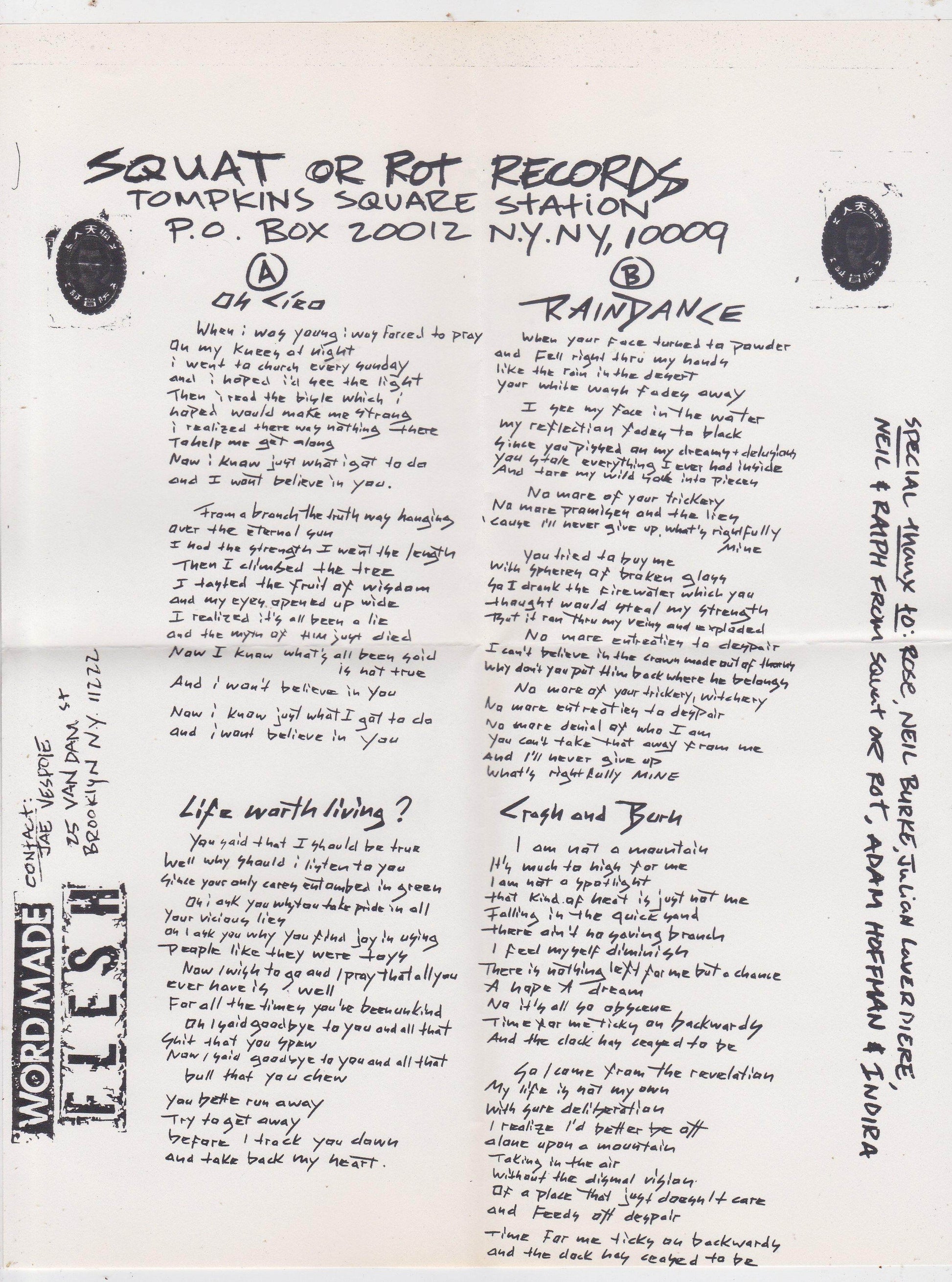 Word Made Flesh 7" EP Vinyl Record NYHC Punk Squat or Rot 1990 - TulipStuff